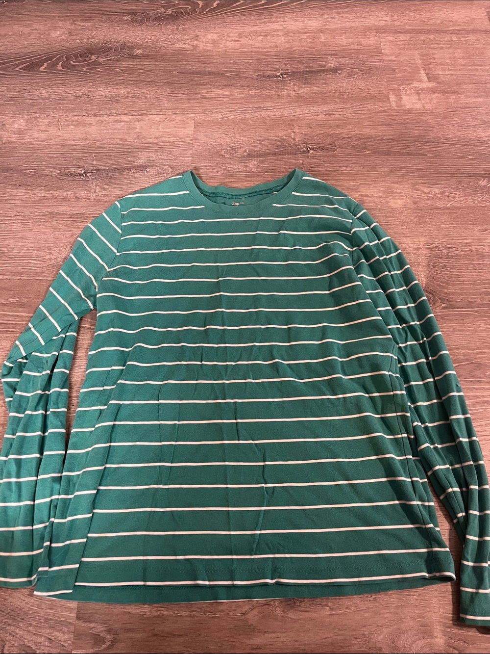 GAP Green and White Striped Long-Sleeve Tee